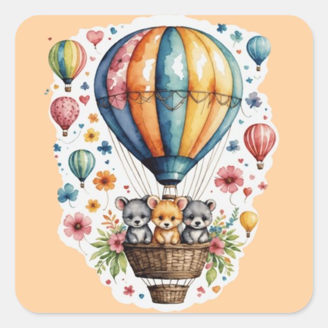 Animals On A baloon Quadratischer Aufkleber (Vorderseite)
