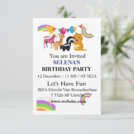 Animals & Rainbows Birthday Party Invitation Dankeskarte