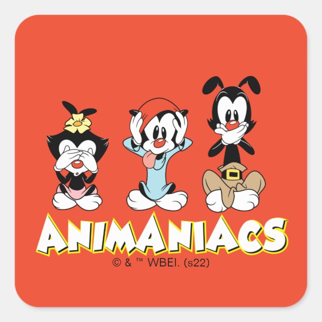 Animaniacs | Warner Siblings "No Evil" Graphic Quadratischer Aufkleber (Vorderseite)