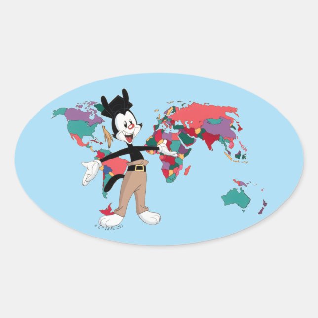 Animaniacs | Yakkos Weltkarte Grafik Ovaler Aufkleber (Vorderseite)