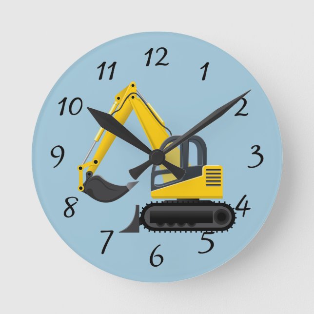 Animated Backhoe Runde Wanduhr (Vorderseite)