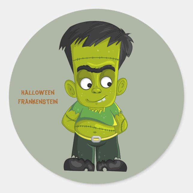 Animated Halloween Frankenstein Runder Aufkleber (Vorderseite)