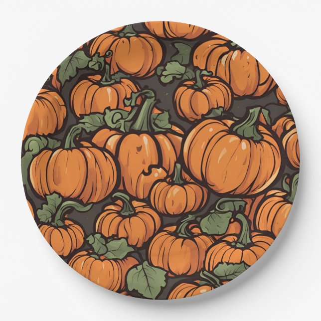 Animated Niedlich Pumpkin Minimalistischen Fall Ha Pappteller (Vorderseite)