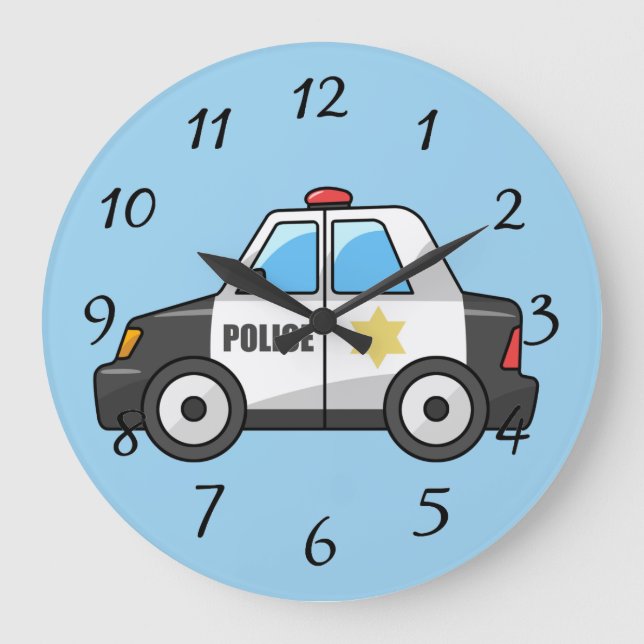 Animated Police Car Große Wanduhr (Vorderseite)