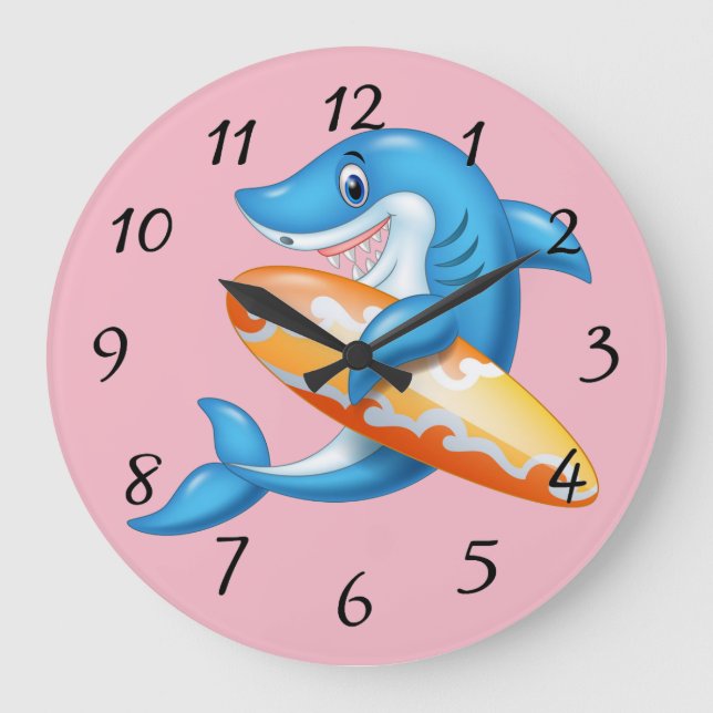 Animated Shark Surfer Große Wanduhr (Vorderseite)