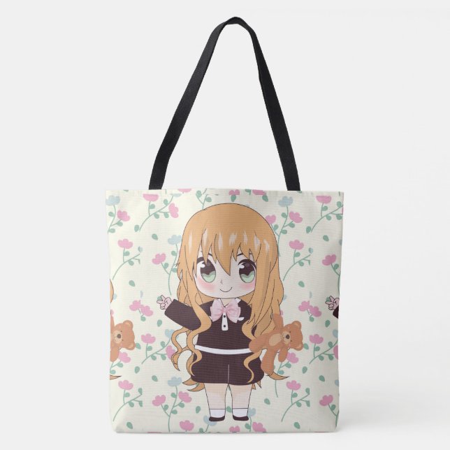 Animateurin glücklich mit Blume Tasche (Vorderseite)