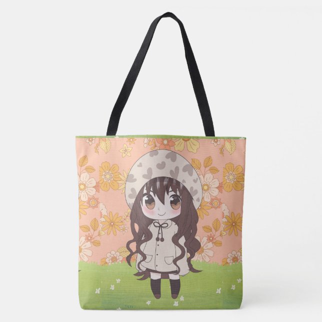 Animateurin glücklich mit Blume Tasche (Vorderseite)