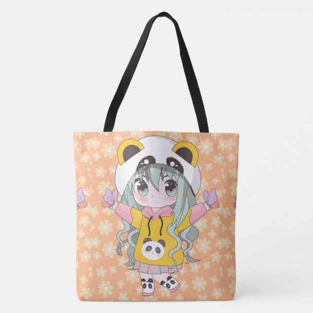 Animateurin glücklich mit Blume Tasche (Vorderseite)