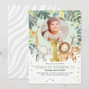 Animaux 1er anniversaire photo invitation safari j