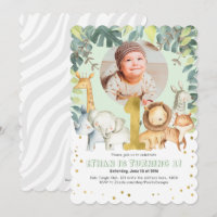 Animaux 1er anniversaire photo invitation safari j