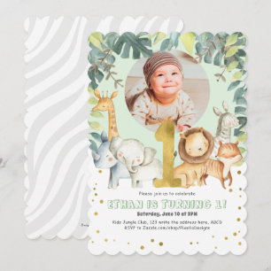 Animaux 1er anniversaire photo invitation safari j