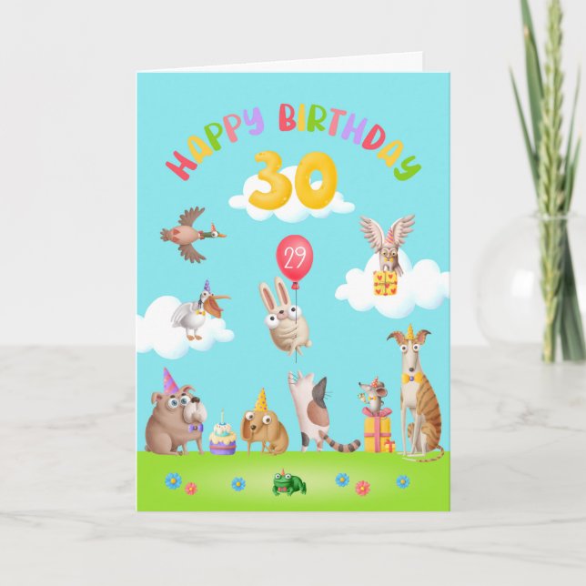 Animaux amusants Reluctant Bonne 30e carte d'anniv (Devant)