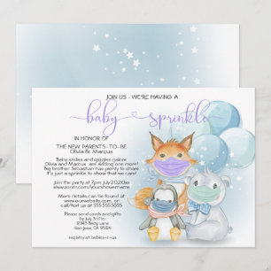 Animaux arctiques bleus en masques Invitation Baby
