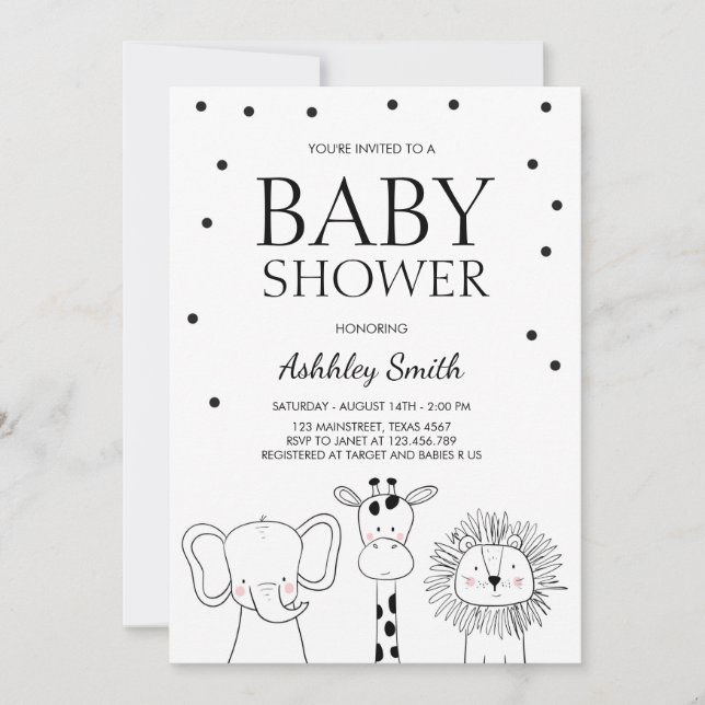 Animaux Baby shower invitation Zoo Safari Jungle (Devant)