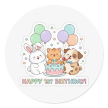 animaux bébés 1er anniversaire autocollant