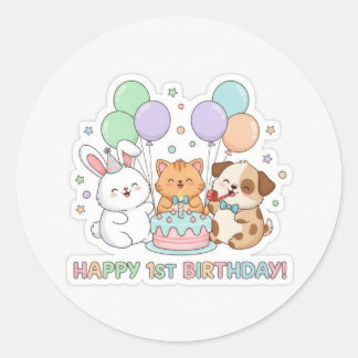 animaux bébés 1er anniversaire autocollant