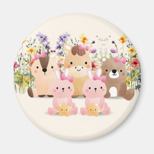 Animaux Bébés Et Champ De Fleurs Sauvages Aimant