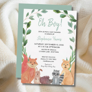 Animaux boisés Oh Boy Baby shower Invitation