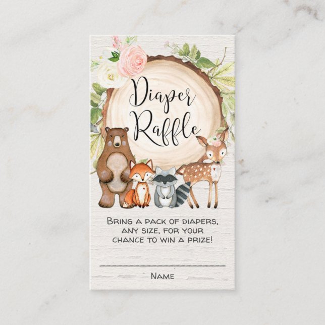 Animaux boisés rustiques filles cartes de tombola (Devant)