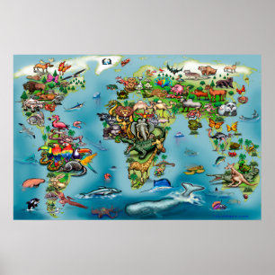 Animaux Carte du monde énorme Poster