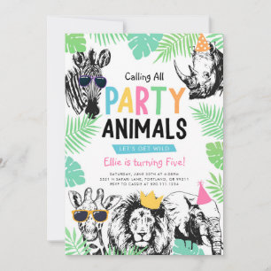 Animaux cool Fun Party Anniversaire Invitation
