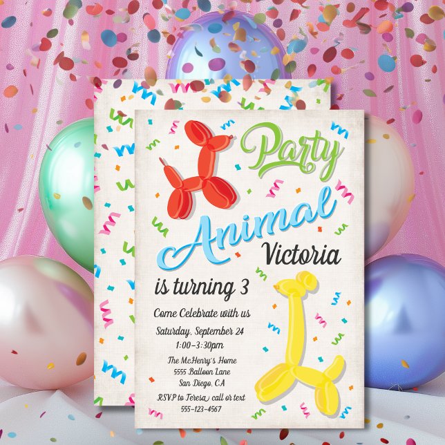 Animaux de ballon de fête Invitations d'anniversai (Créateur téléchargé)