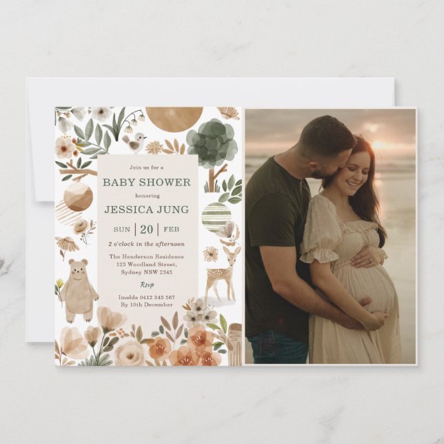 Animaux de bois Baby shower Invitation de la fête (Devant)