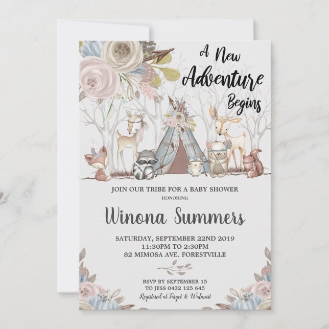 Animaux de bois Baby Shower Invitations Tribal (Devant)