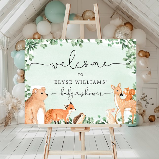 Animaux de bois Baby shower vert Affiche de bienve (Créateur téléchargé)