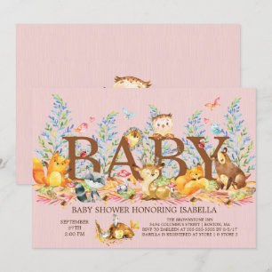Animaux de bois Filles Baby shower Invitation