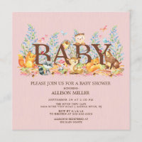 Animaux de bois Filles Baby shower Invitation