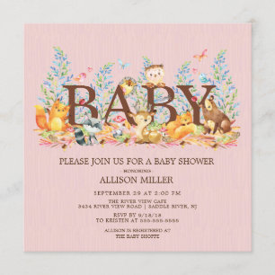 Animaux de bois Filles Baby shower Invitation