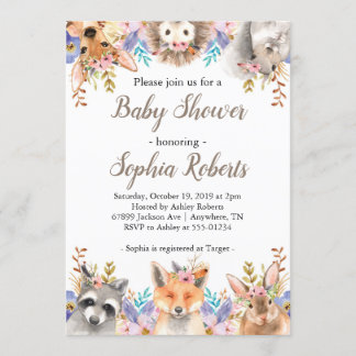 Animaux de bois Invitation Baby shower fille