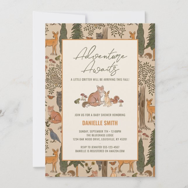 Animaux de bois Invitations Baby showers pour garç (Devant)