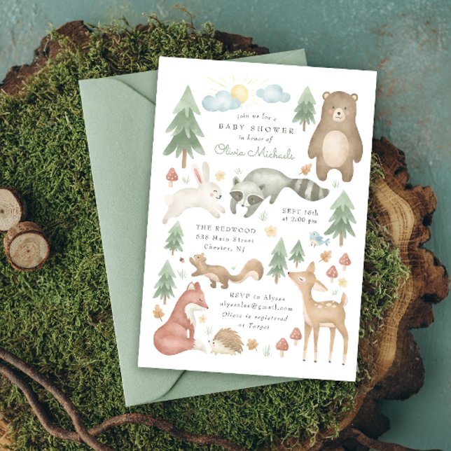 Animaux de bois mignons Invitation Baby shower (Créateur téléchargé)