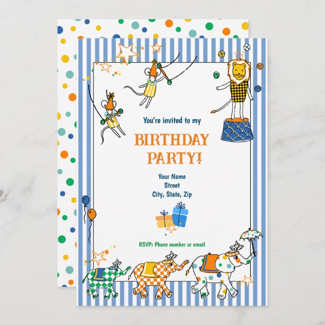 Animaux de cirque Invitations d'anniversaire (Devant / Derrière)