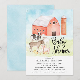 Animaux de ferme à l'aquarelle Invitation à une