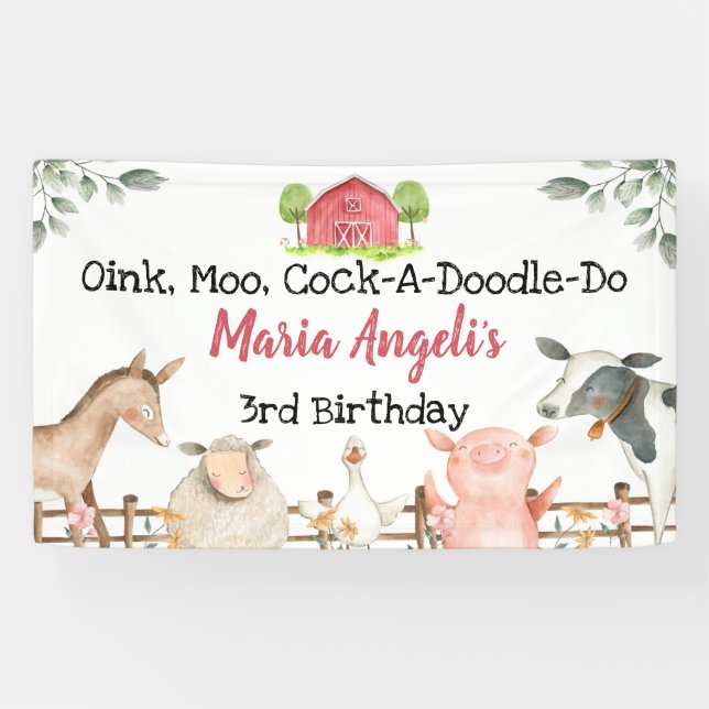 Animaux de ferme Bannière de fête d'anniversaire (Horizontal)