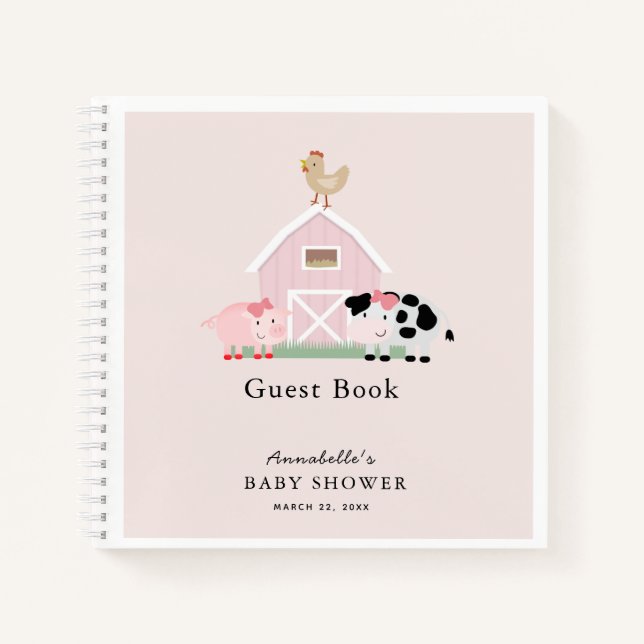 Animaux de ferme Barnyard Baby shower rose Livre d (Devant)