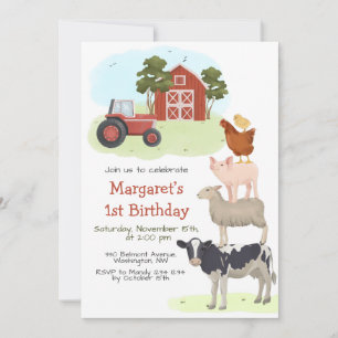 Animaux de ferme Barnyard Invitation d'anniversair