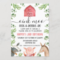 Animaux de ferme Foliage 2e Invitation d'anniversa