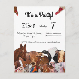 Animaux de ferme, invitation à la fête d'anniversa