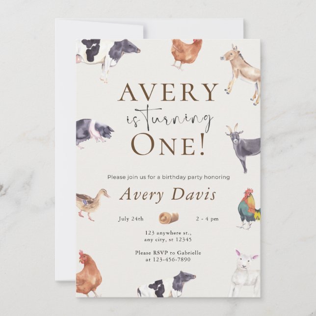 Animaux de ferme Invitation d'anniversaire (Devant)