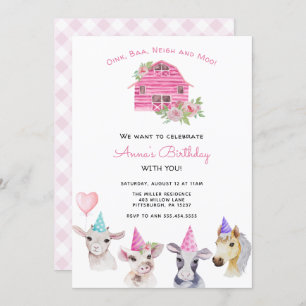 Animaux de ferme Invitation d'anniversaire fille