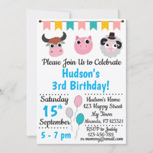 Animaux de ferme Invitations d'anniversaire
