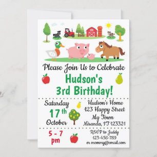 Animaux de ferme Invitations d'anniversaire