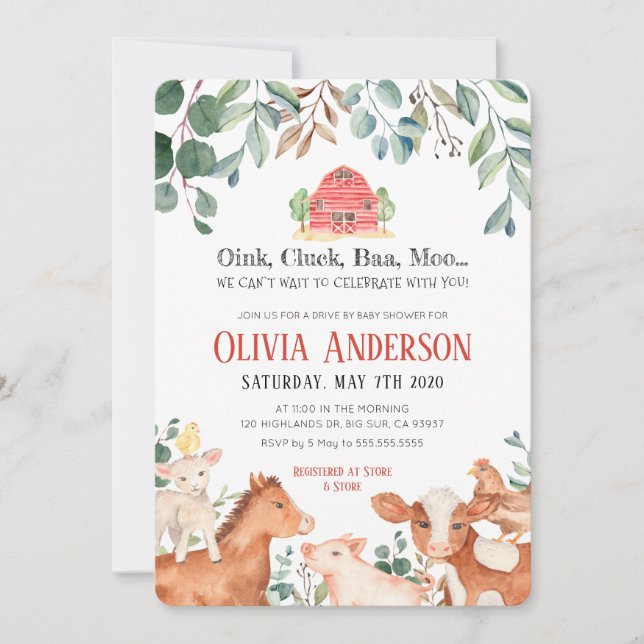 Animaux de ferme Parade Baby shower Invitation (Devant)