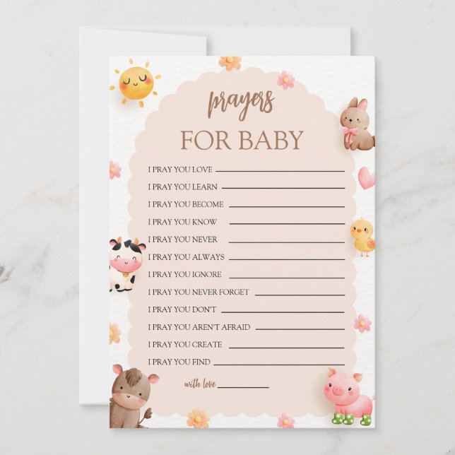 Animaux De Ferme Prières Baby showers Pour Carte B (Devant)