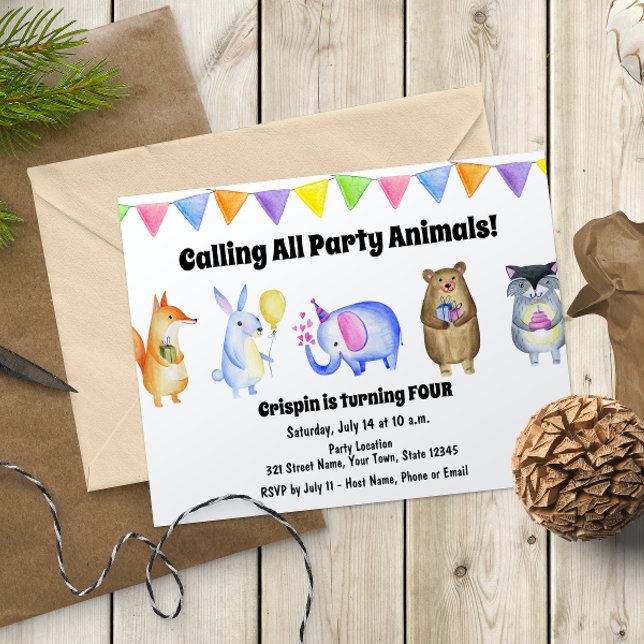 Animaux de fête adorables Invitation d'anniversair (Créateur téléchargé)
