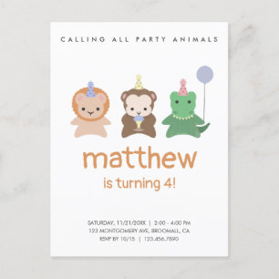 Animaux de fête Anniversaire Simple Invitation